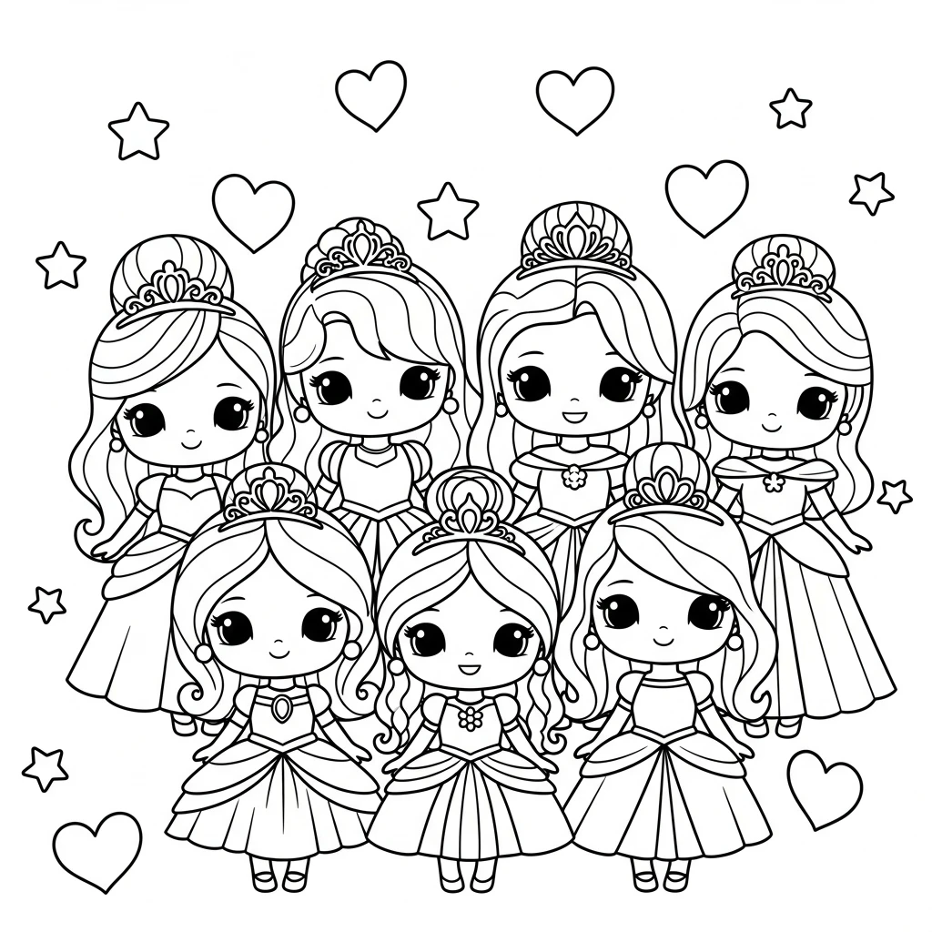 Coloriage Princesses Disney Kawaii à Imprimer