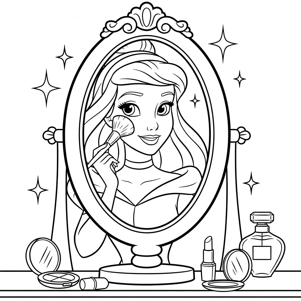 Coloriage Princesses Disney Maquillage à Imprimer