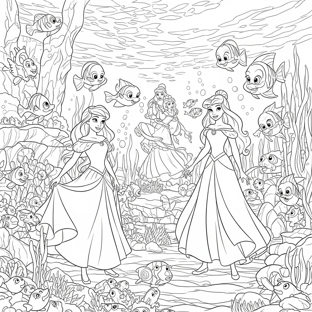 Coloriage Princesses Disney Mer à Imprimer