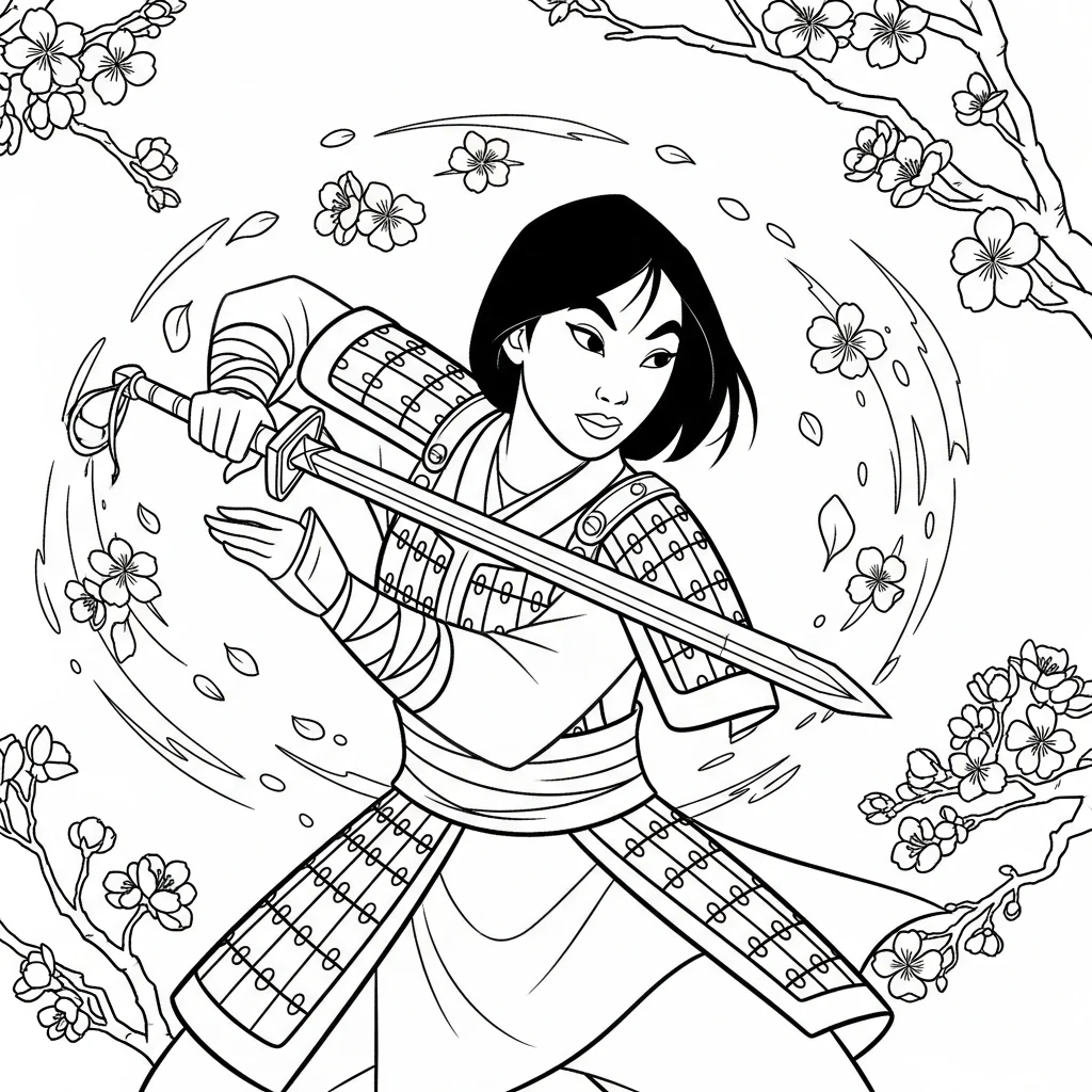 Coloriage Princesses Disney Mulan à Imprimer