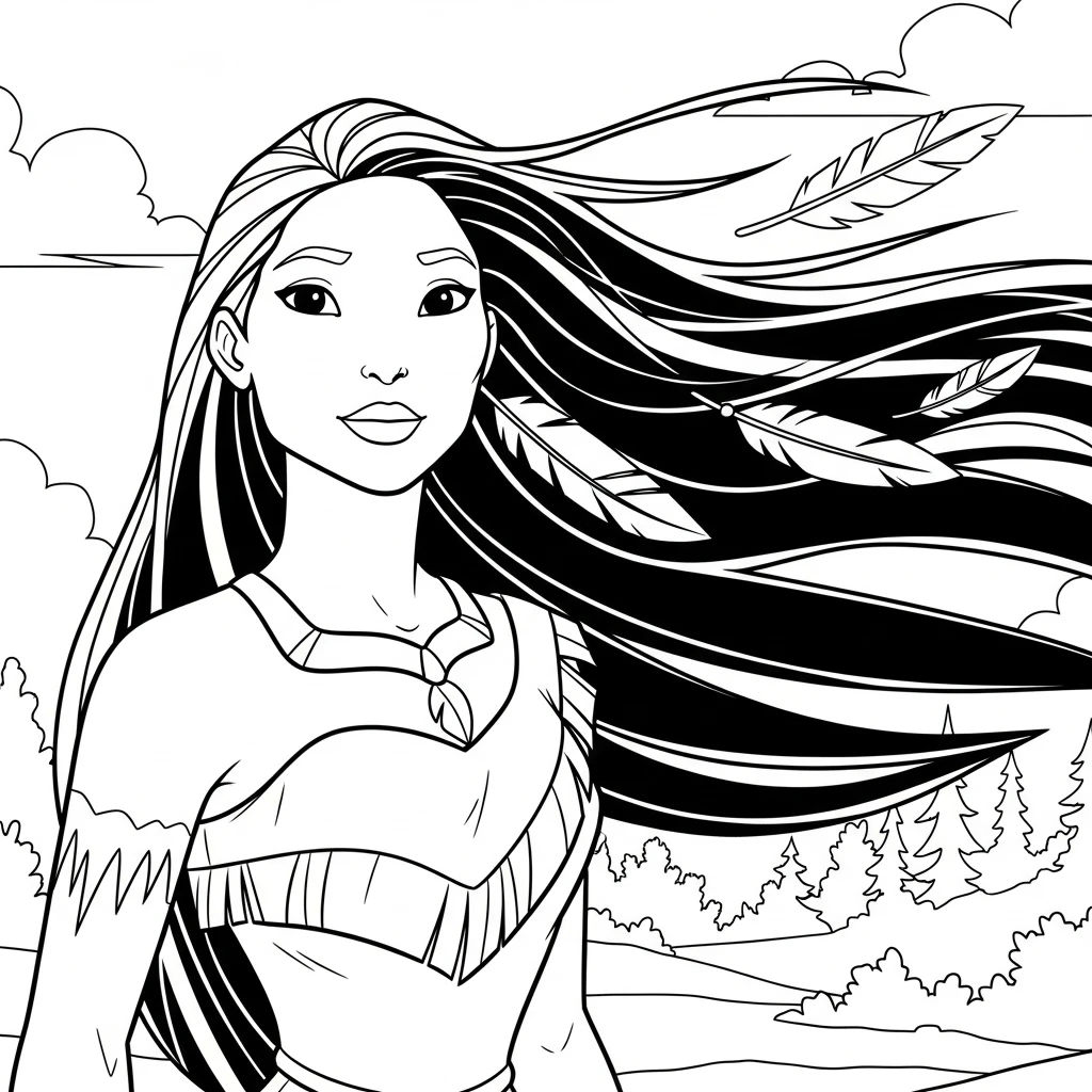 Coloriage Princesses Disney Pocahontas à Imprimer