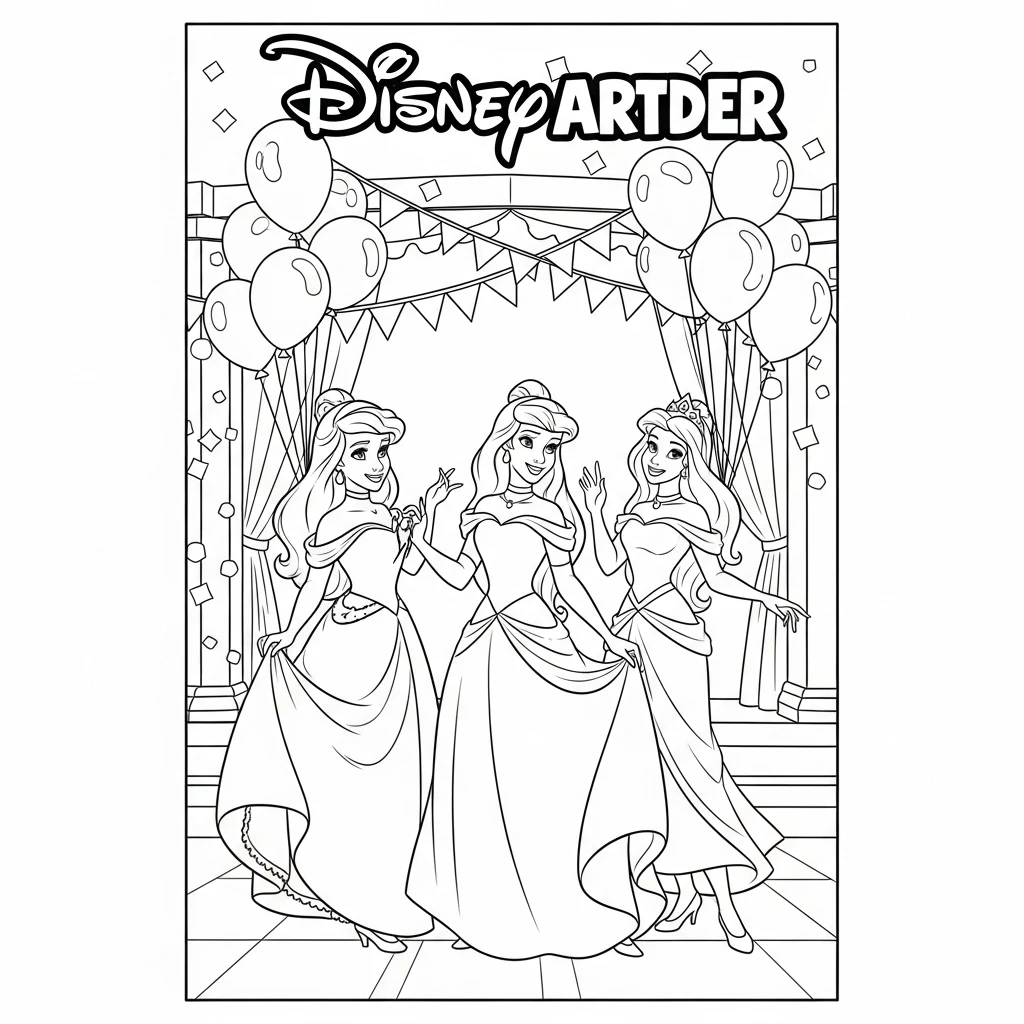 Coloriage Princesses Disney Princesse en Fête à Imprimer