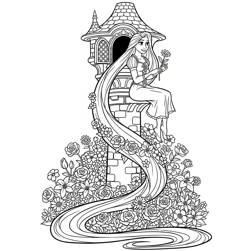 Coloriage Princesses Disney Raiponce à Imprimer