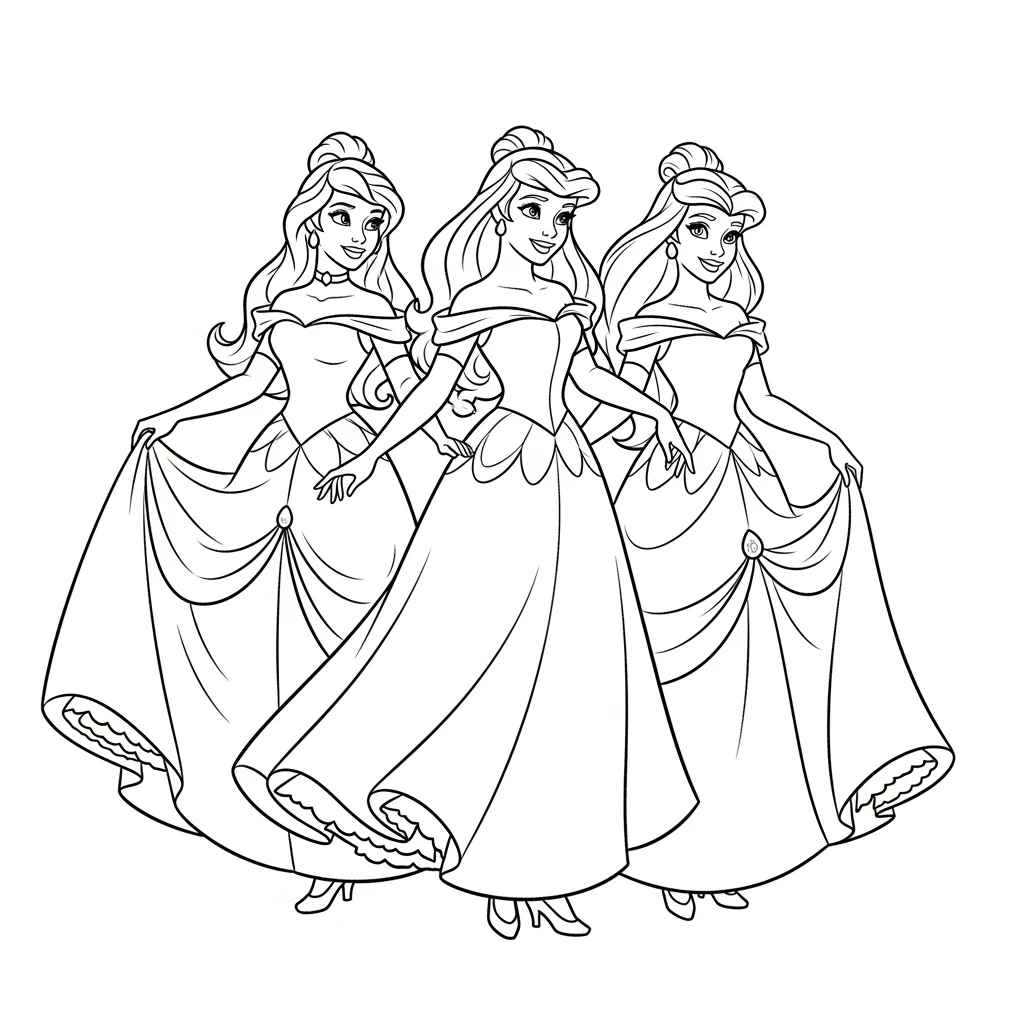 Coloriage Princesses Disney Scène de Danse à Imprimer