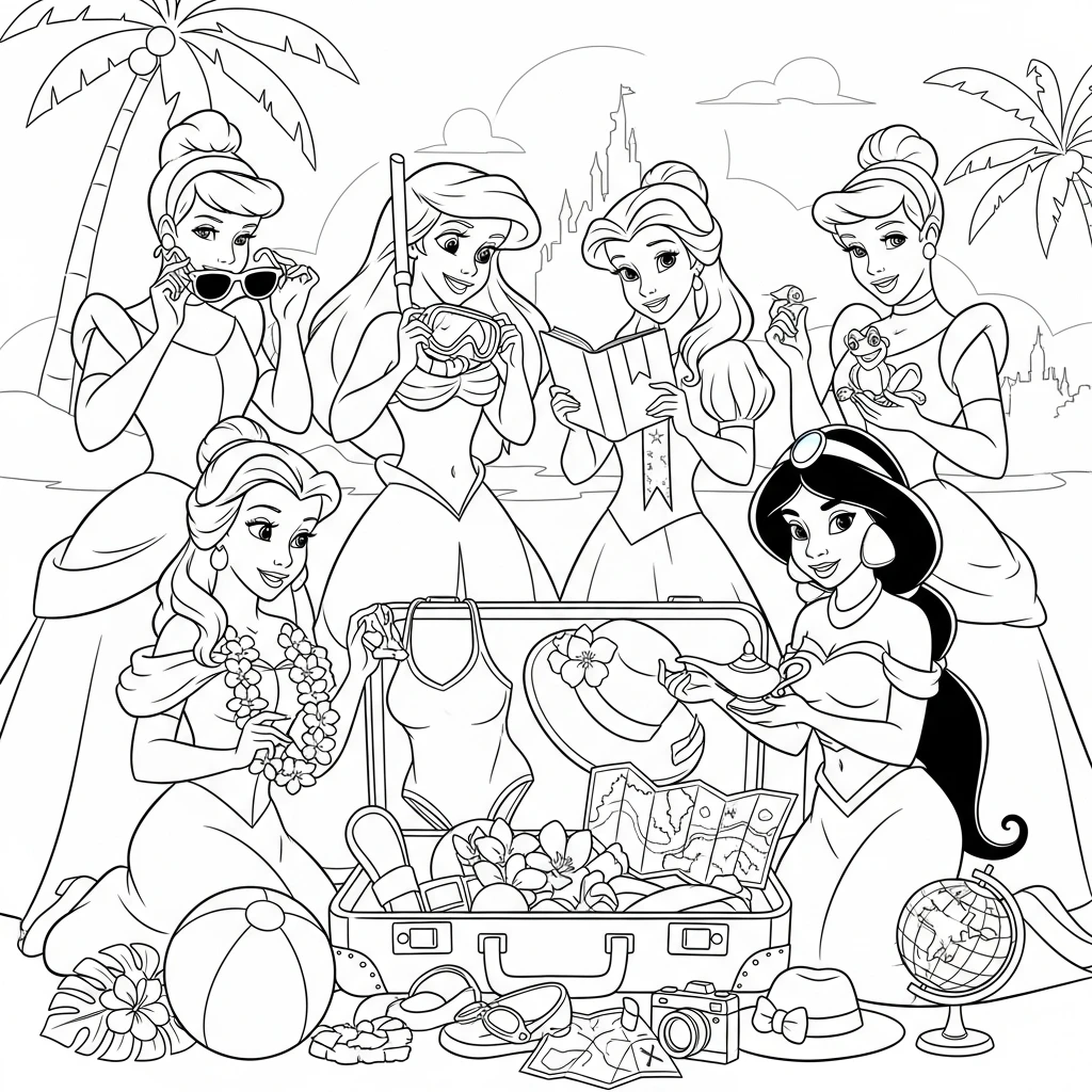 Coloriage Princesses Disney Valise à Imprimer