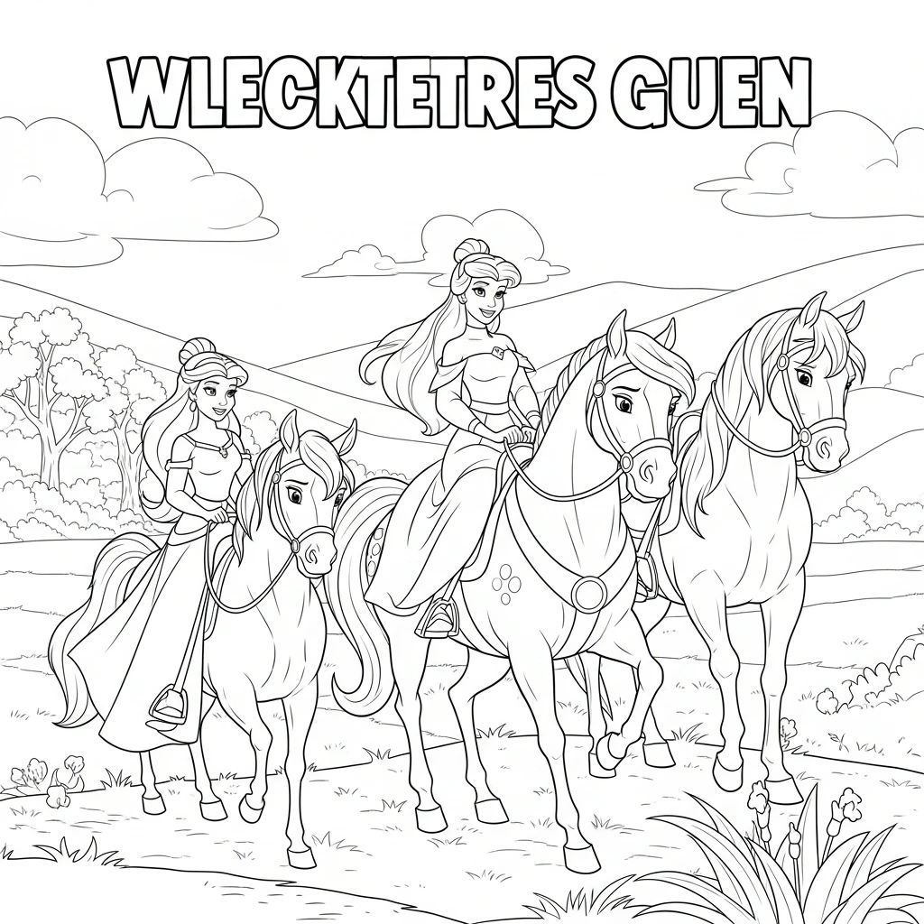 Coloriage Princesses Disney à Cheval à Imprimer