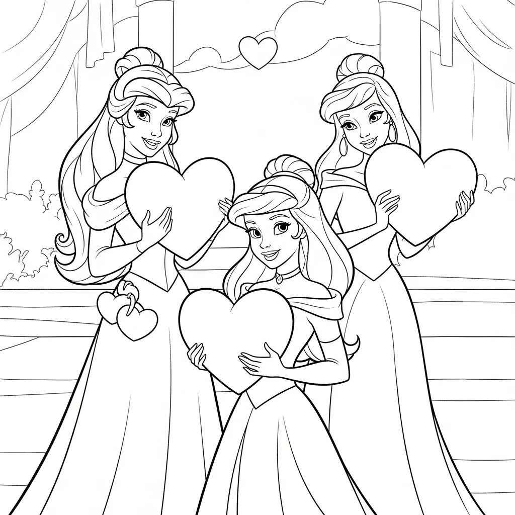 Coloriage Princesses Disney avec Coeur à Imprimer
