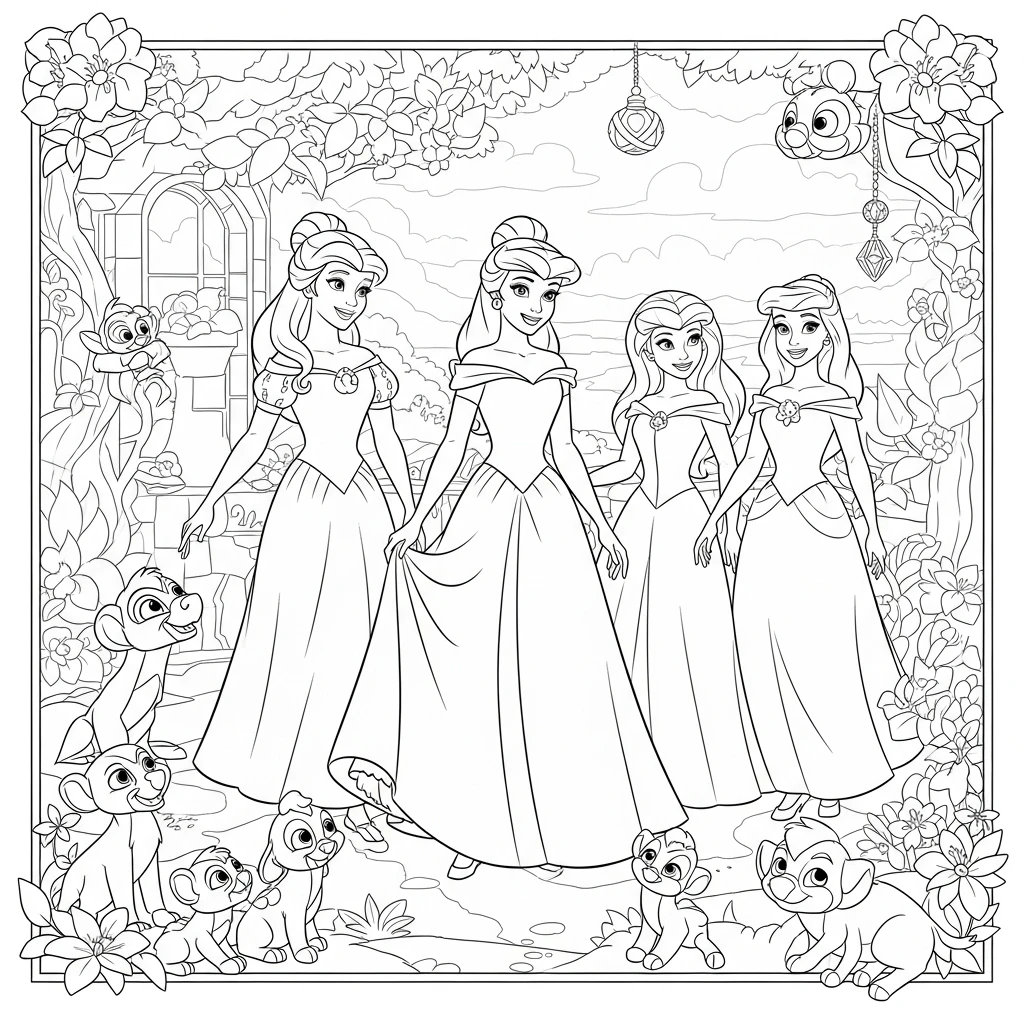 Coloriage Princesses Disney et Animaux à Imprimer