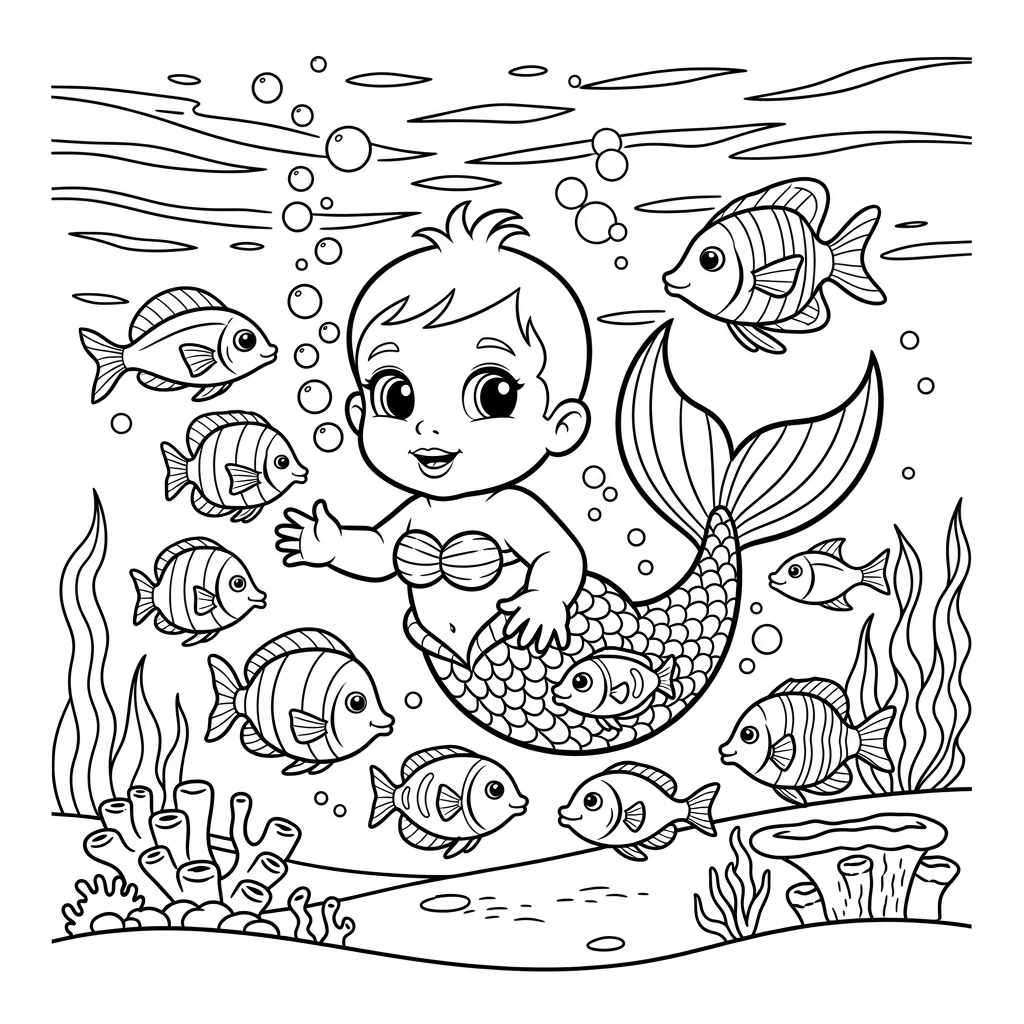 Coloriage Sirène Bébé à Imprimer