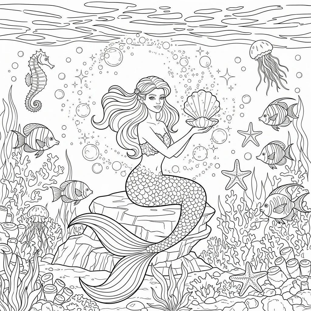Coloriage Sirène Enchantée à Imprimer