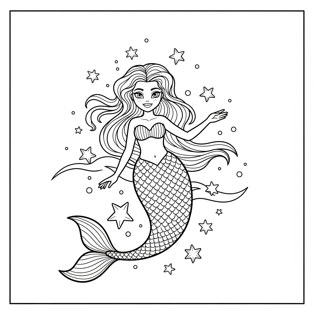 Coloriage Sirène Étoilée à Imprimer