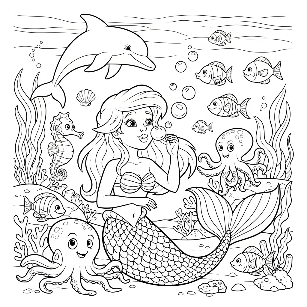 Coloriage Sirène Joyeuse à Imprimer