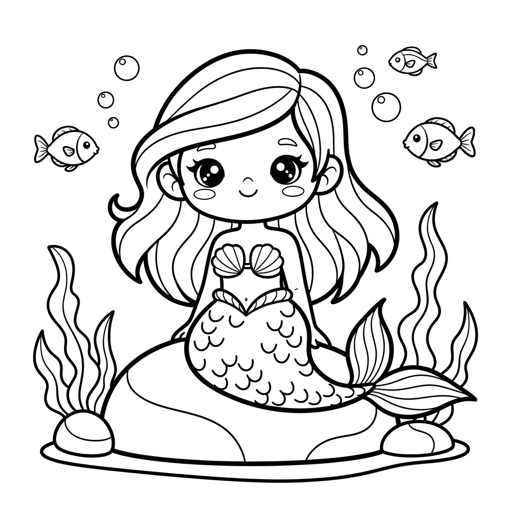 Coloriage Sirène Kawaii à Imprimer