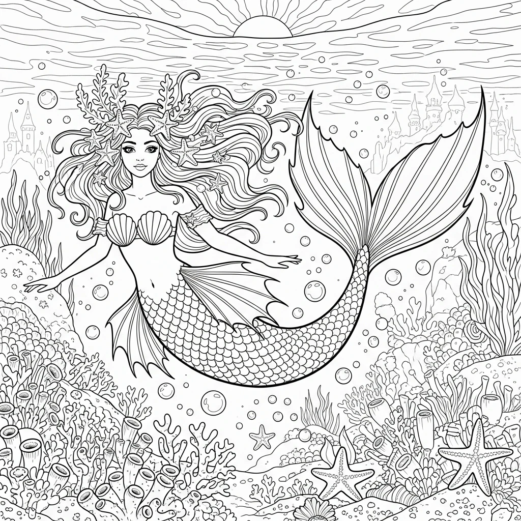 Coloriage Sirène Magique à Imprimer