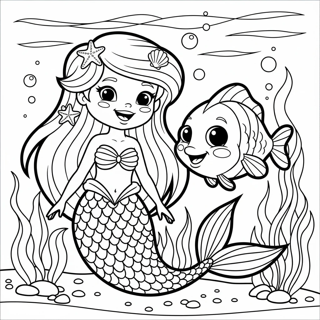 Coloriage Sirène Mignonne à Imprimer