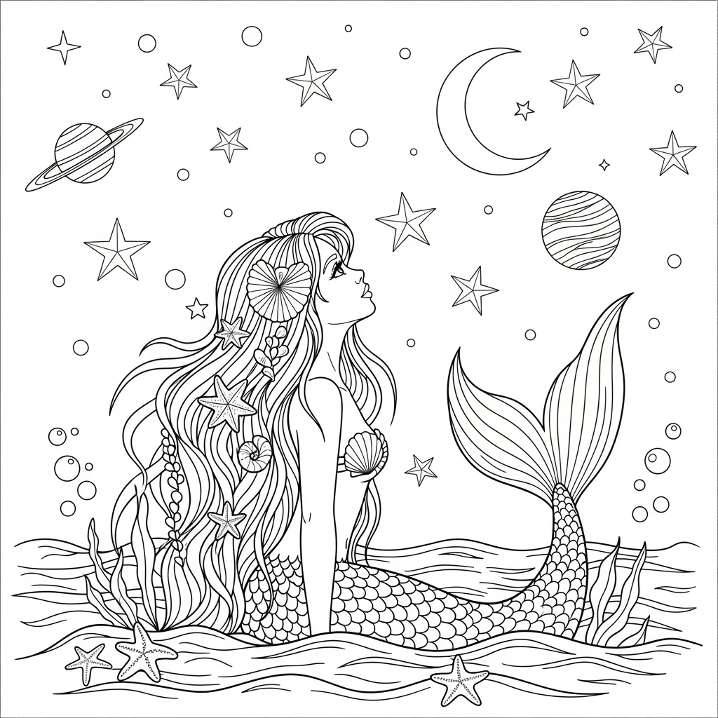 Coloriage Sirène Rêveuse à Imprimer