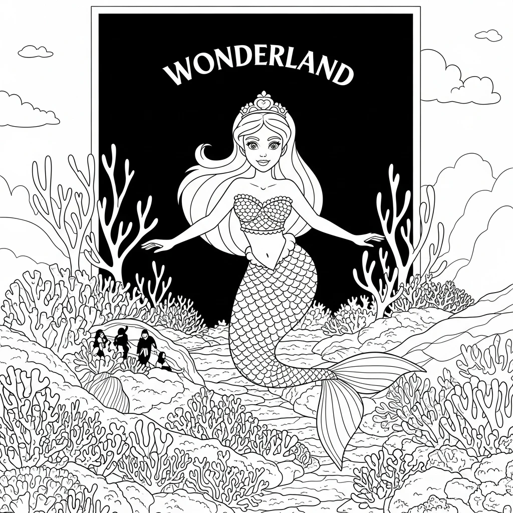 Coloriage Sirène au Pays des Merveilles à Imprimer