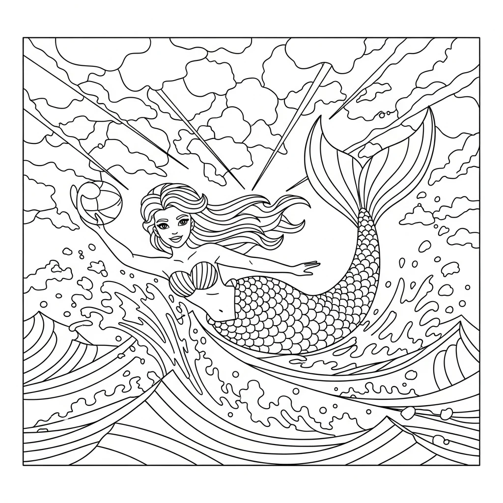 Coloriage Sirène dans une Tempête à Imprimer