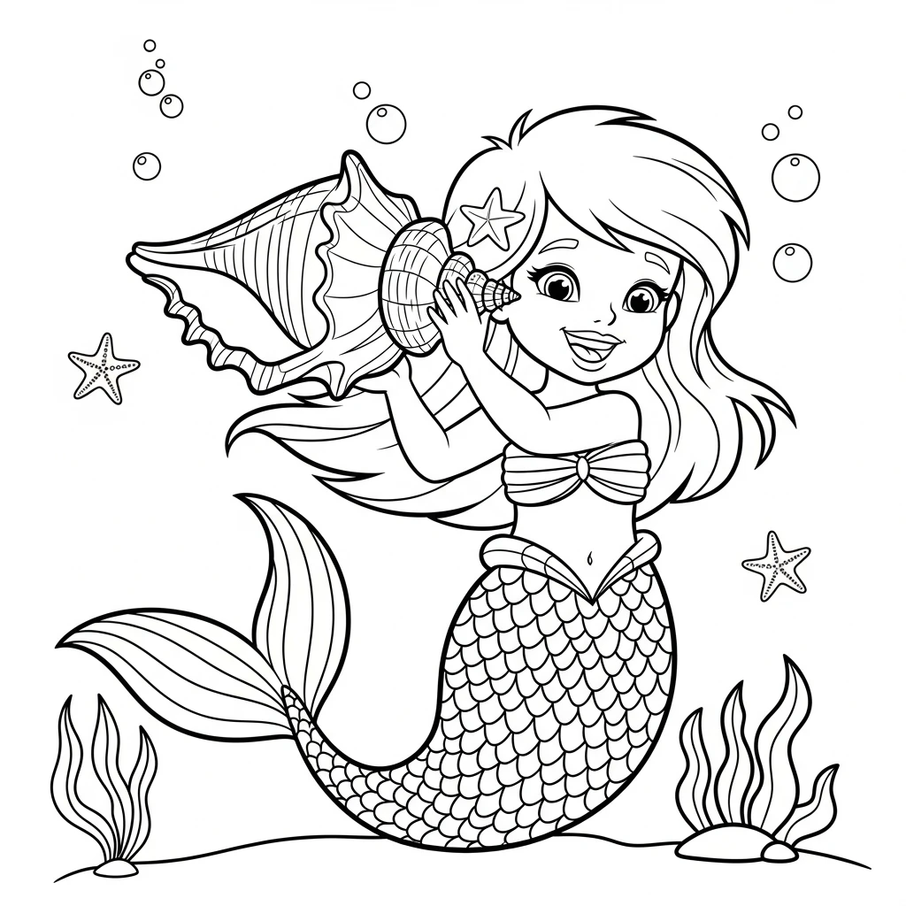 Coloriage Sirène et Sirène Fille à Imprimer