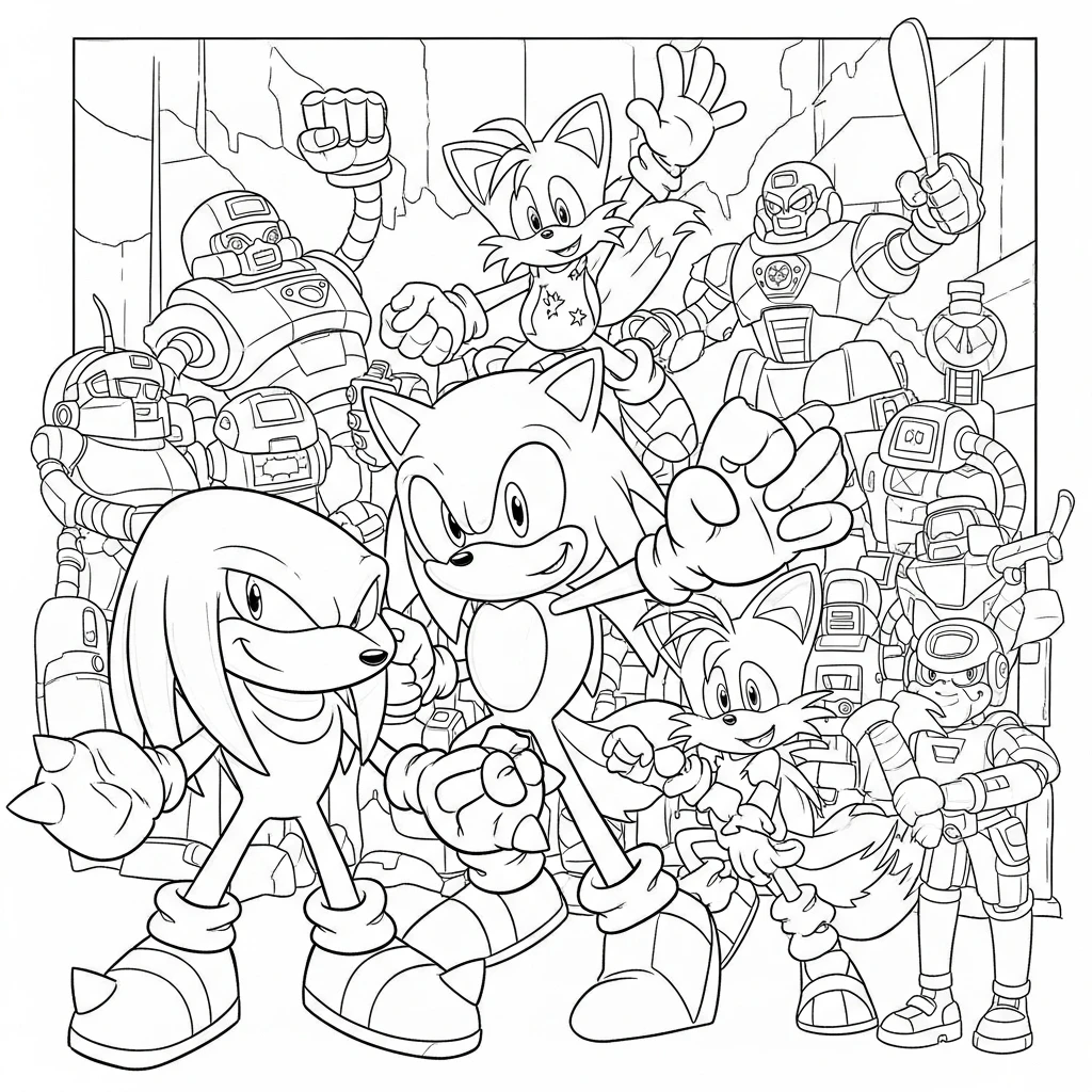 Coloriage Sonic Tails et Knuckles à Imprimer