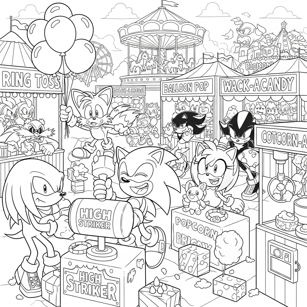 Coloriage Sonic avec des Amis à Imprimer