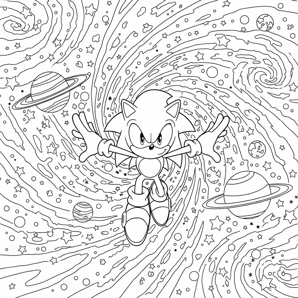 Coloriage Sonic dans l'Espace à Imprimer