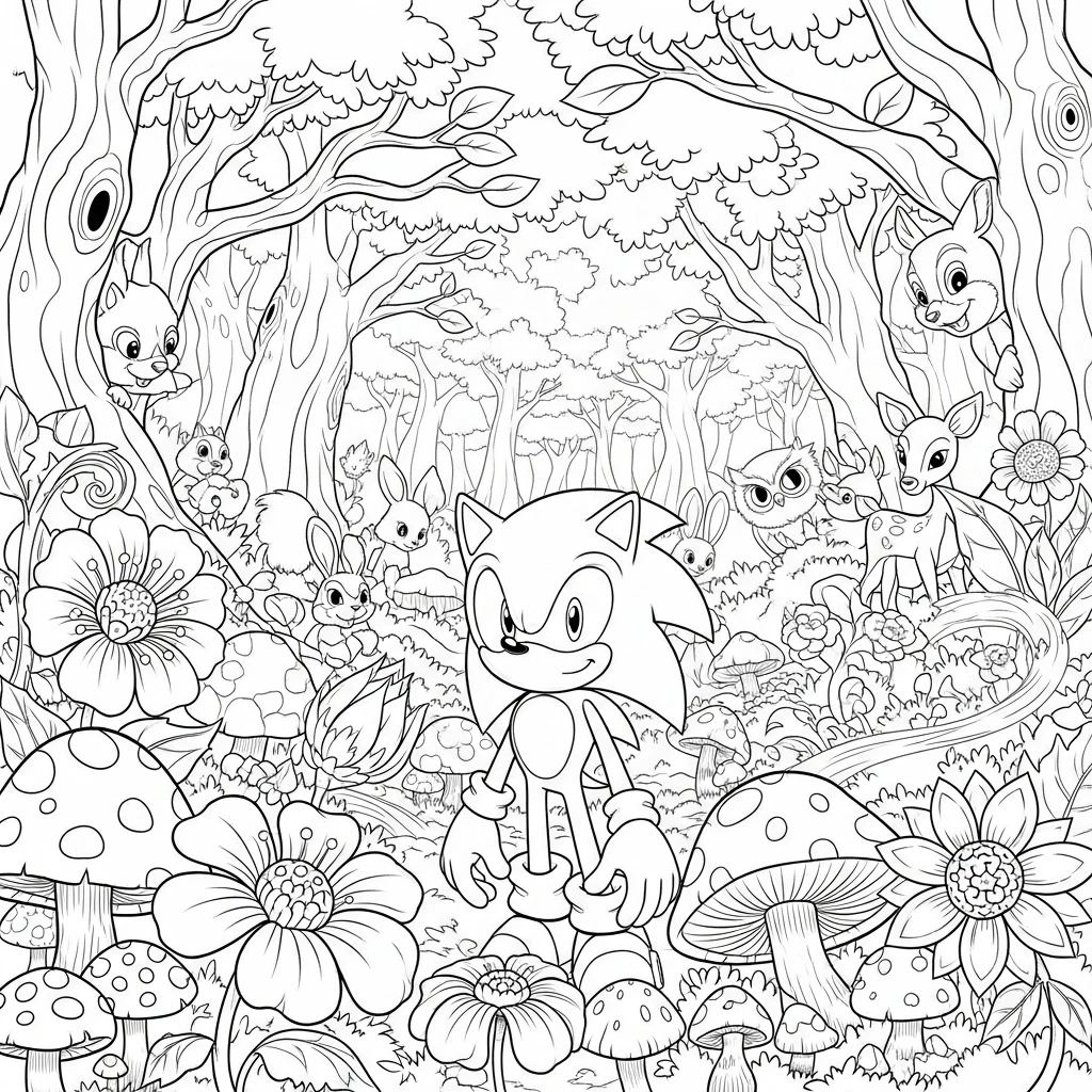 Coloriage Sonic dans la Forêt à Imprimer