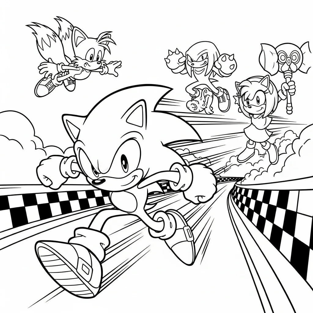 Coloriage Sonic en Course à Imprimer