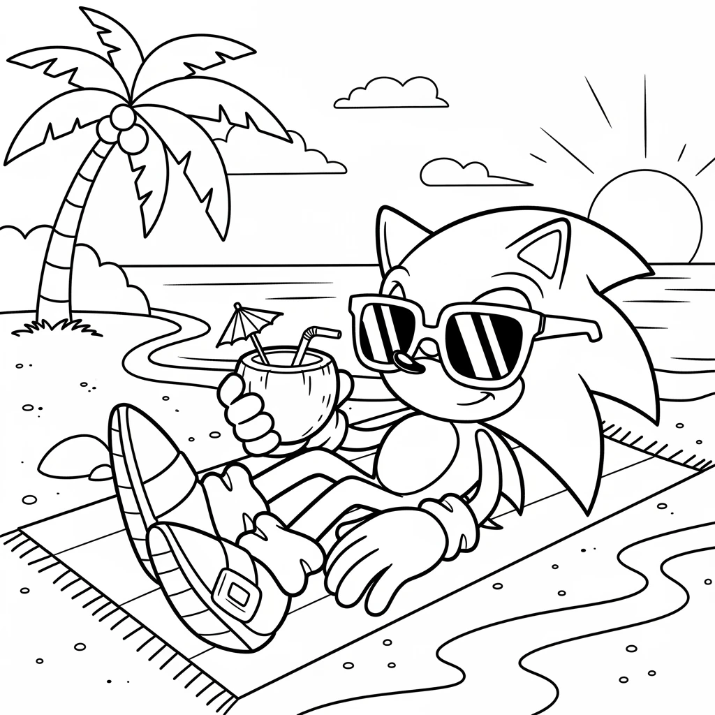 Coloriage Sonic en Détente à Imprimer