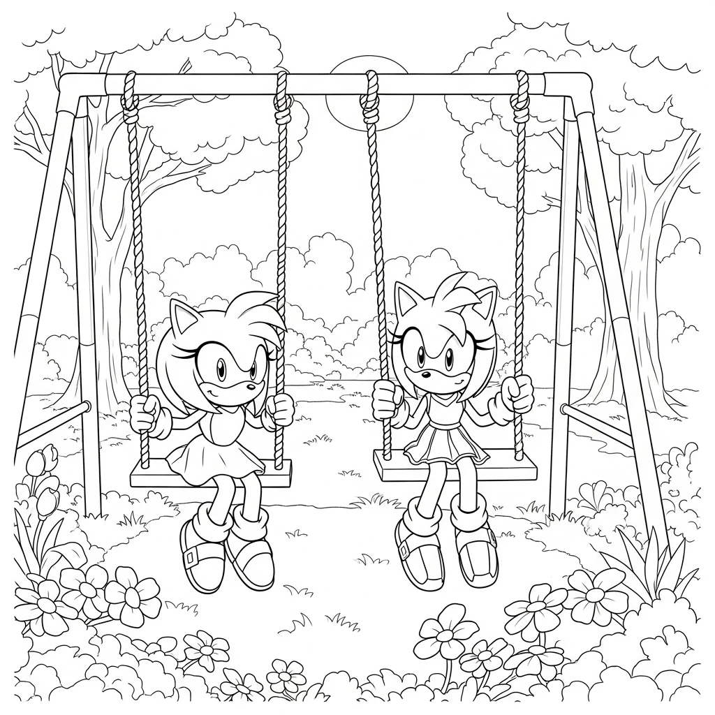 Coloriage Sonic et Amy au Parc à Imprimer