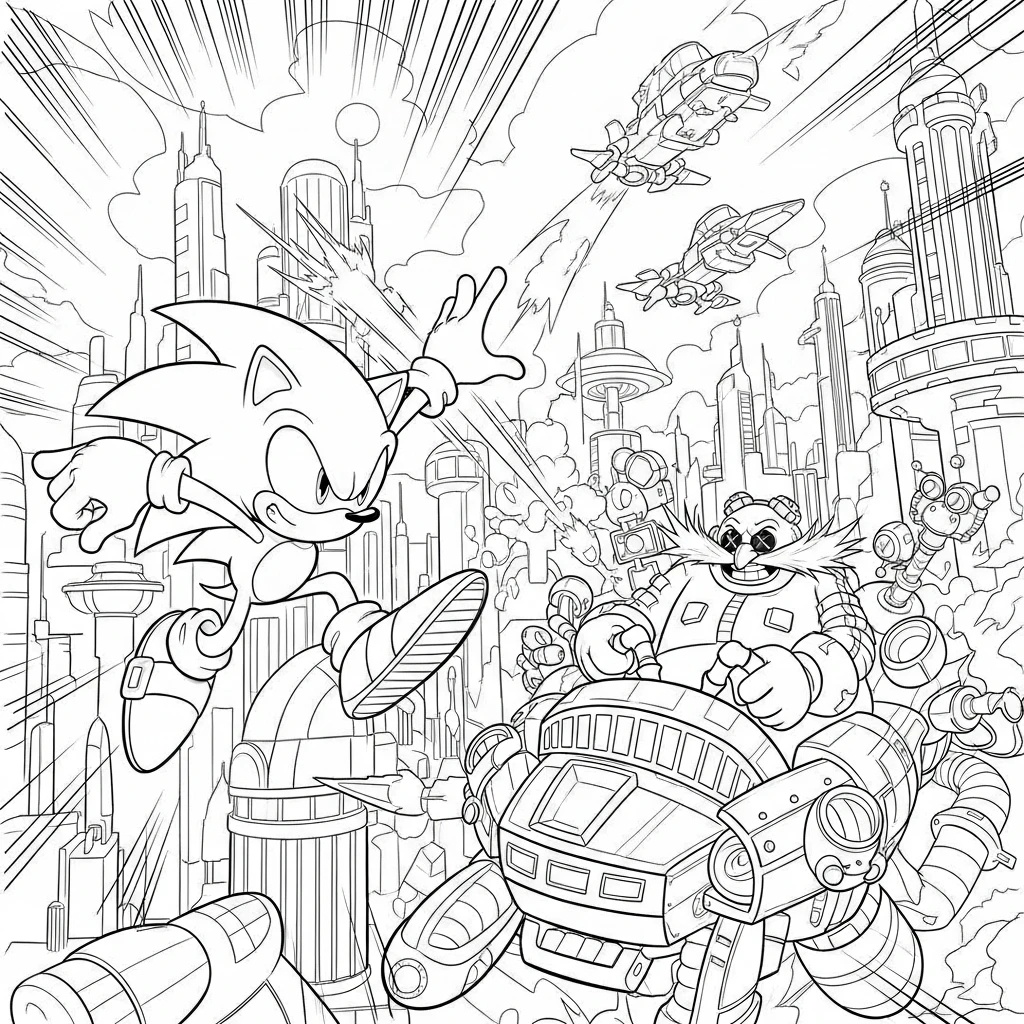 Coloriage Sonic et Eggman à Imprimer