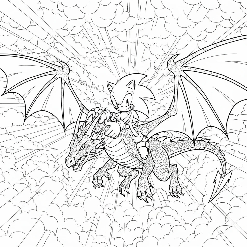 Coloriage Sonic et un Dragon à Imprimer