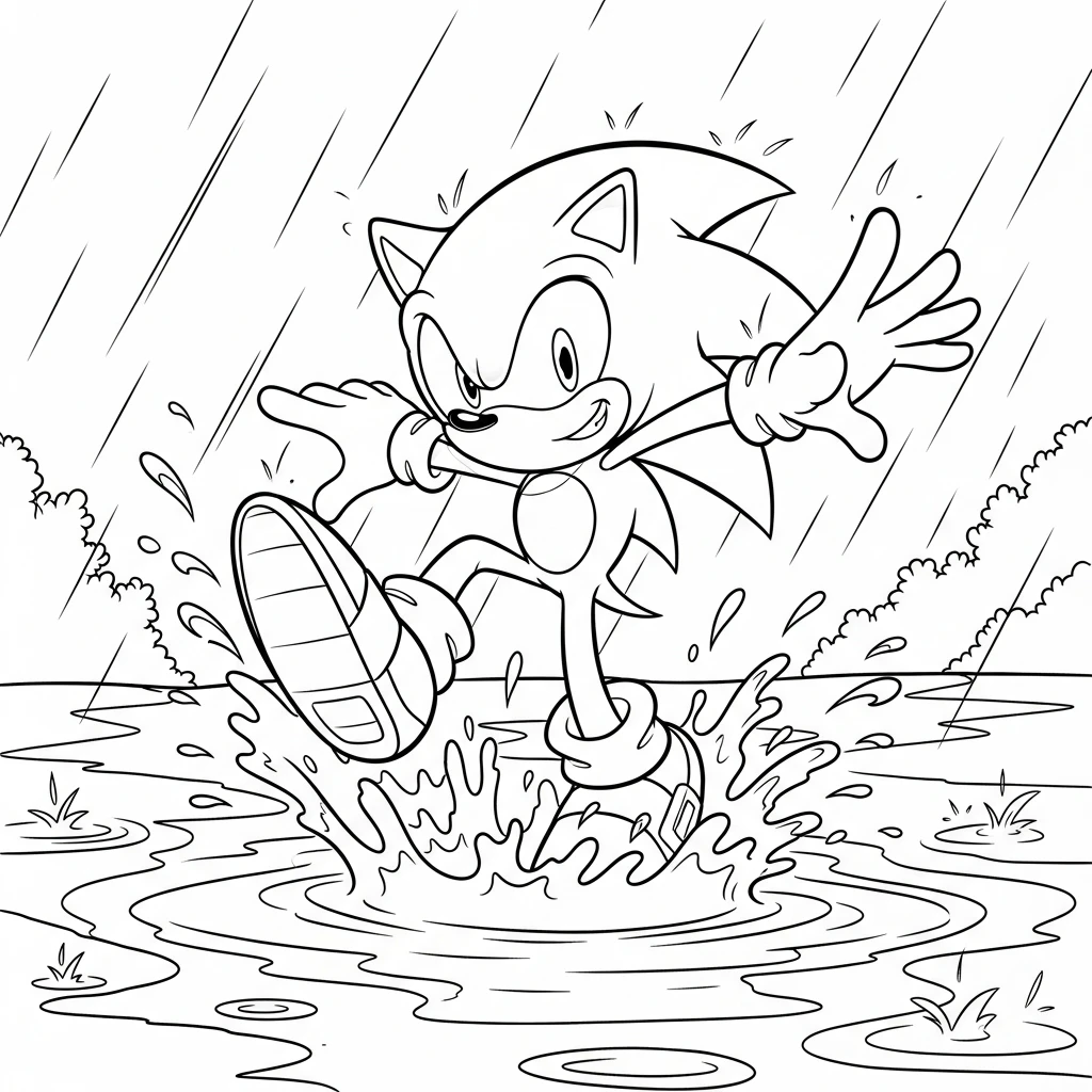 Coloriage Sonic sous la Pluie à Imprimer