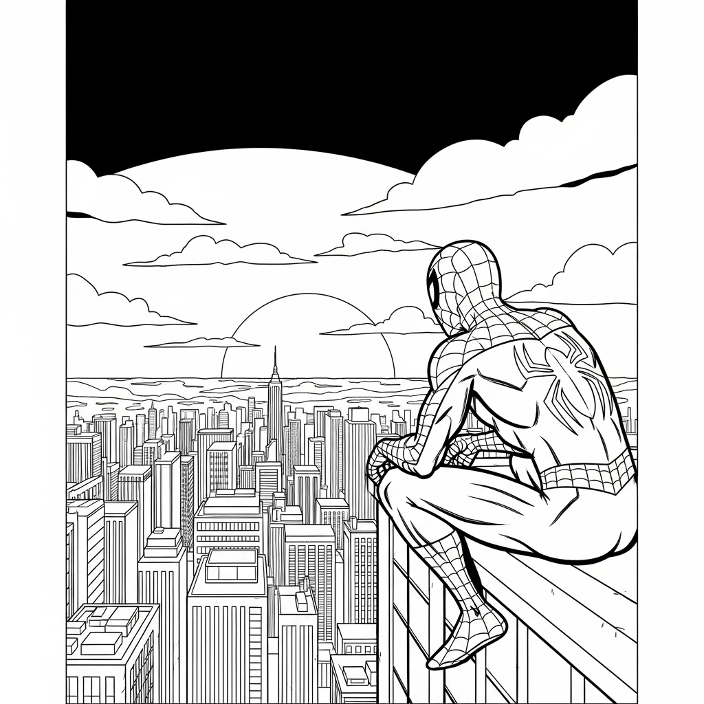 Coloriage Spider-Man Dans Son Habitat à Imprimer