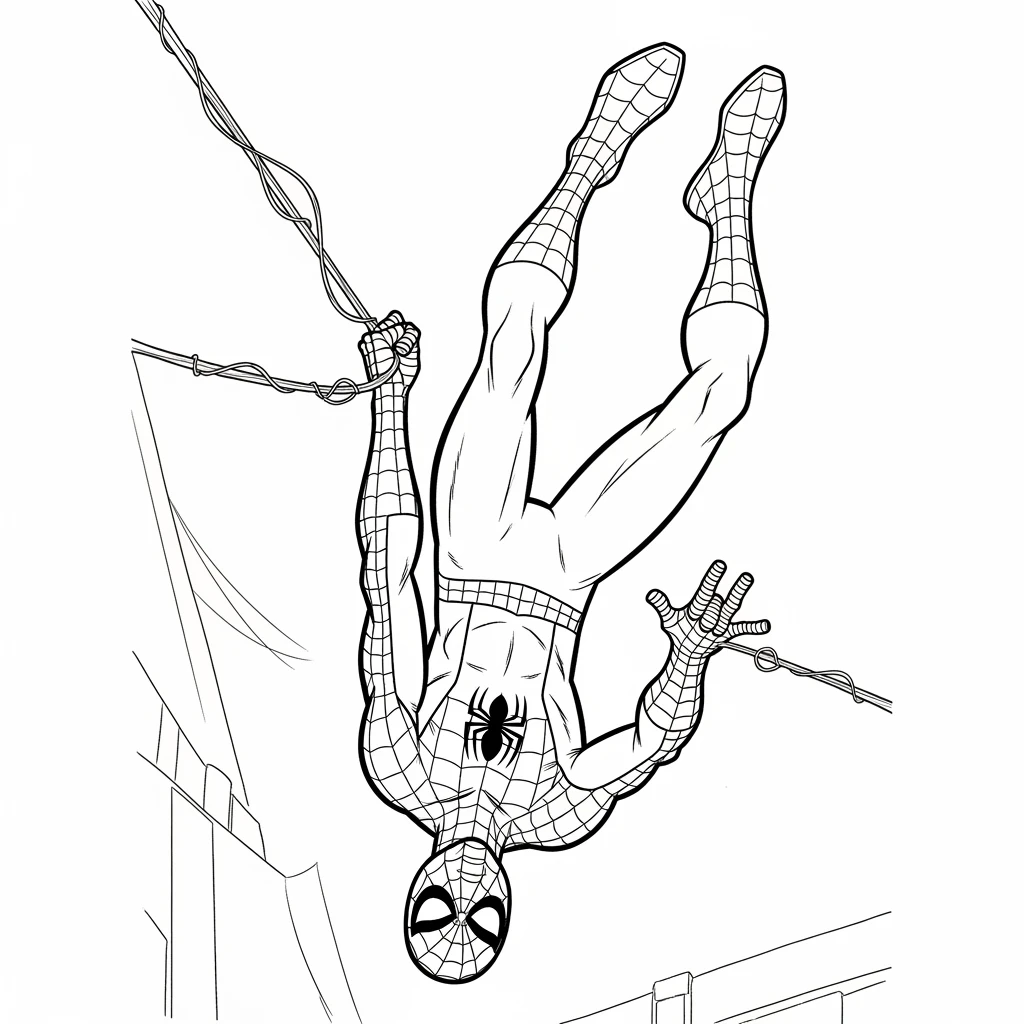 Coloriage Spider-Man Pendu à Imprimer