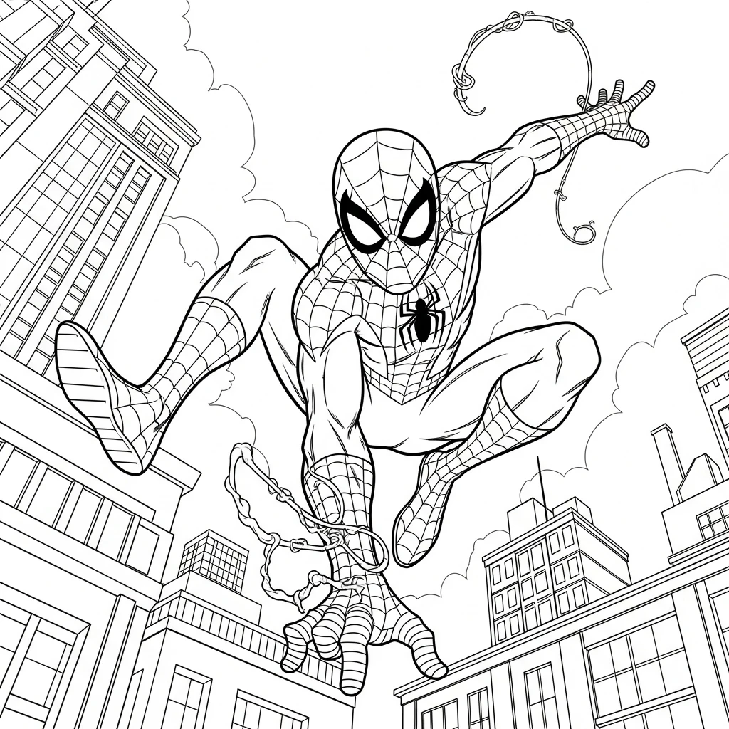 Coloriage Spider-Man en Saut à Imprimer