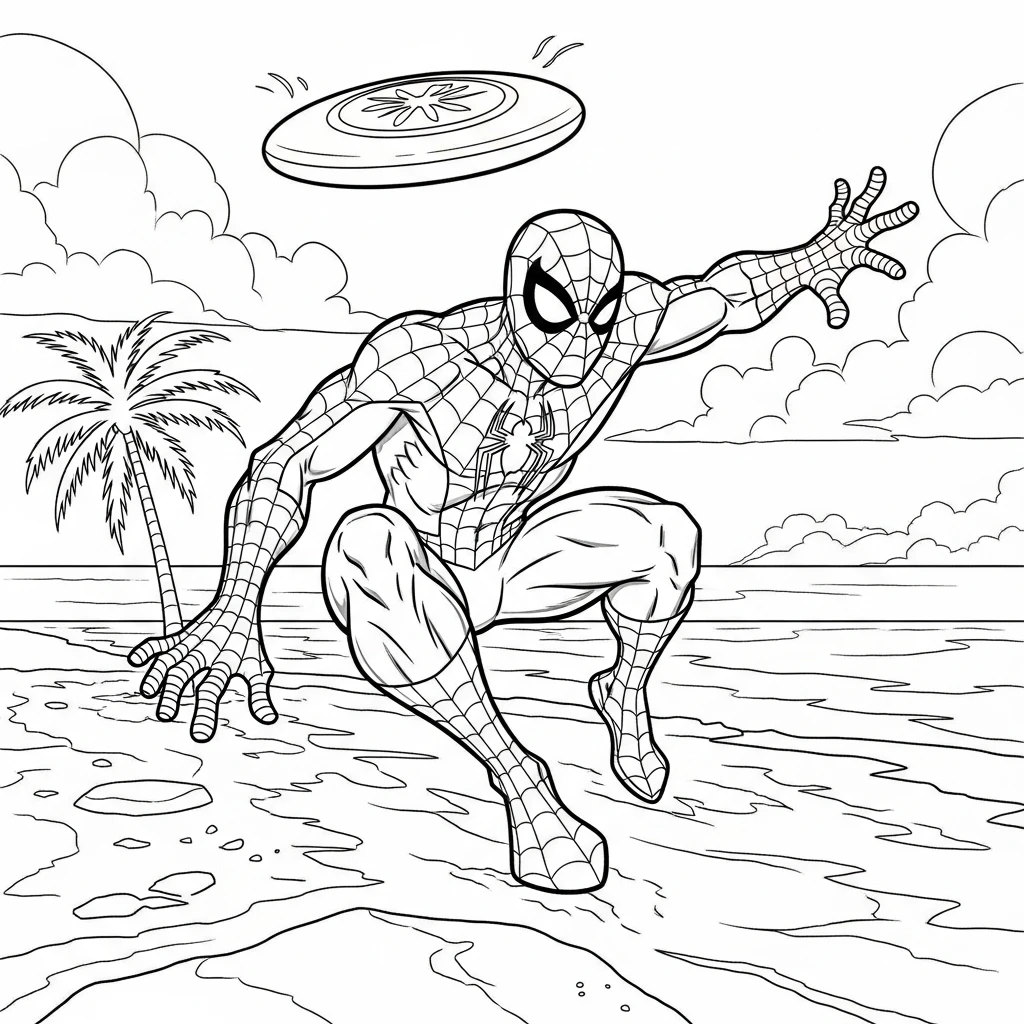 Coloriage Spider-Man en Vacances à Imprimer