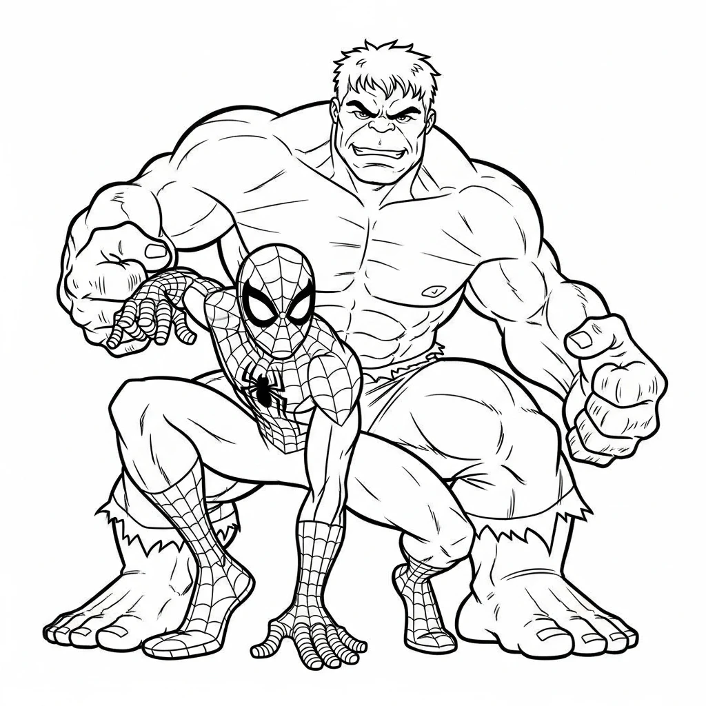 Coloriage Spider-Man et Hulk à Imprimer