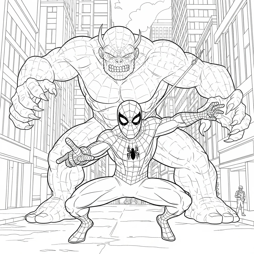 Coloriage Spider-Man et Un Monstre à Imprimer