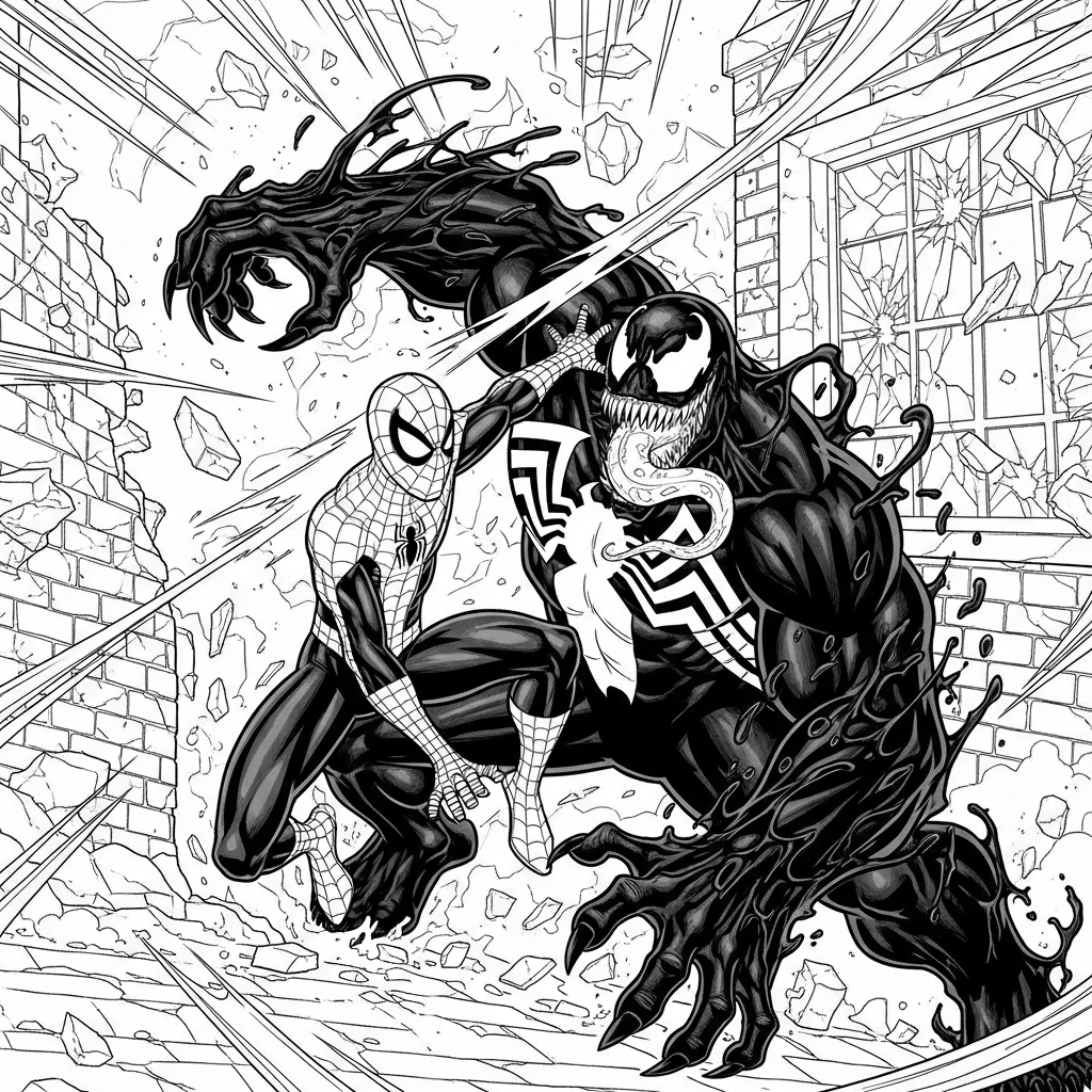 Coloriage Spider-Man et Venom à Imprimer