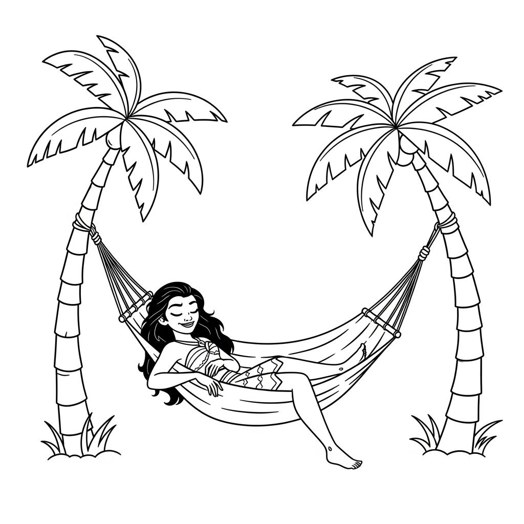 Coloriage Vaiana Se Détendant à Imprimer