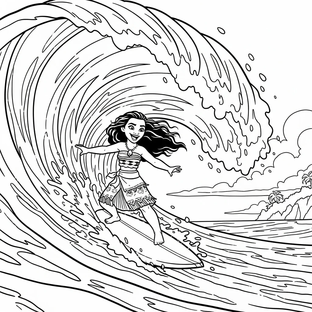 Coloriage Vaiana Surf à Imprimer