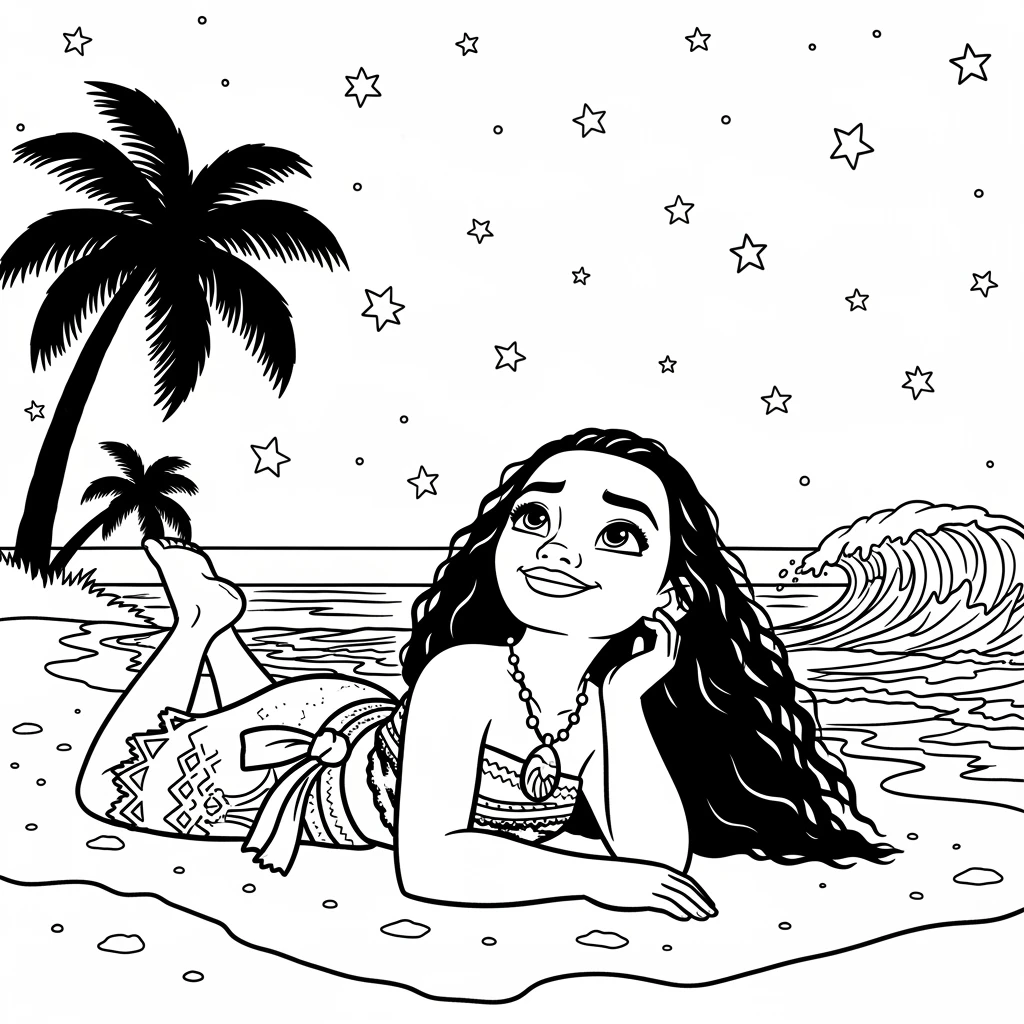 Coloriage Vaiana avec les Étoiles à Imprimer