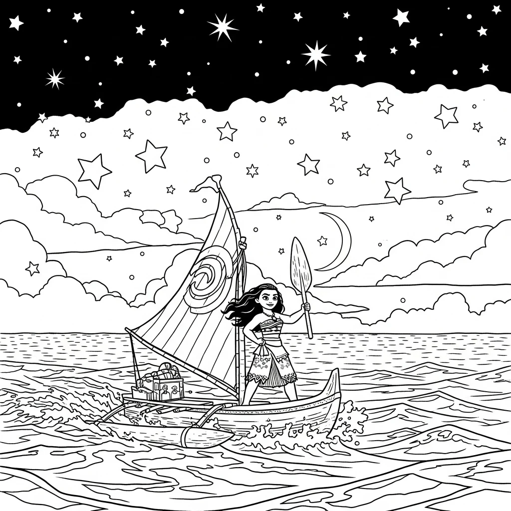 Coloriage Vaiana en Aventure à Imprimer