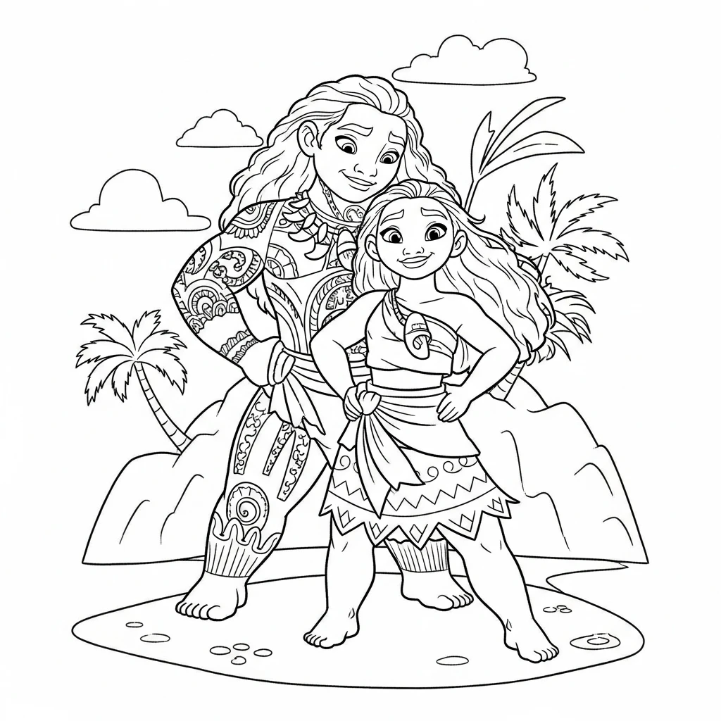 Coloriage Vaiana et Maui à Imprimer