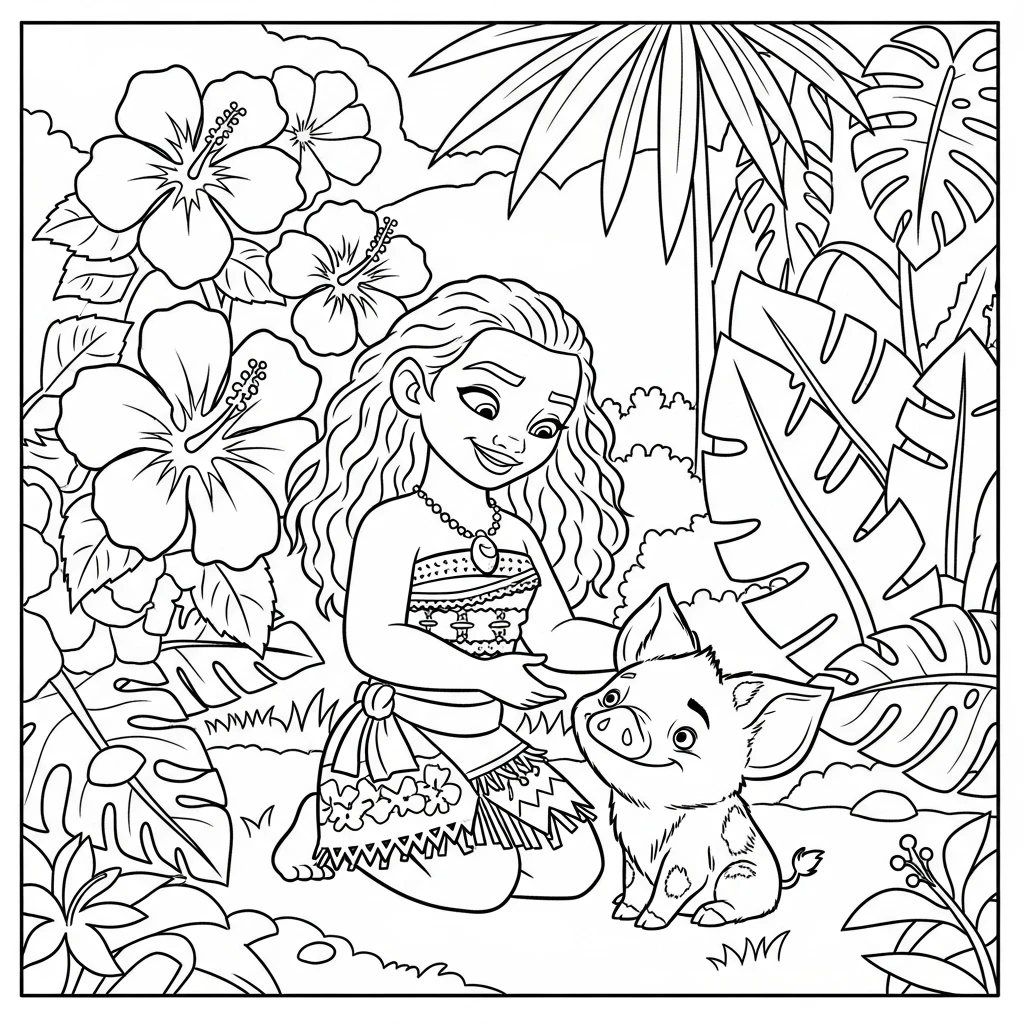 Coloriage Vaiana et Pua à Imprimer