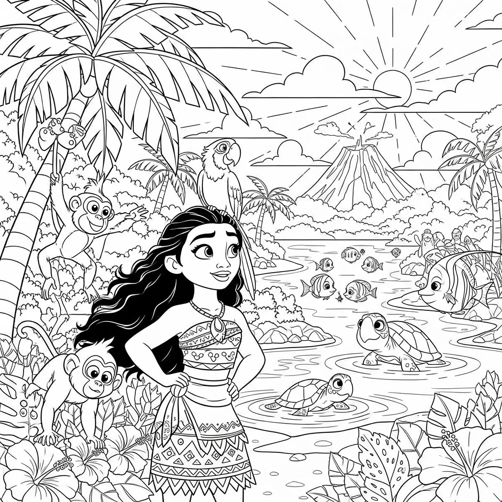 Coloriage Vaiana et l'Île à Imprimer