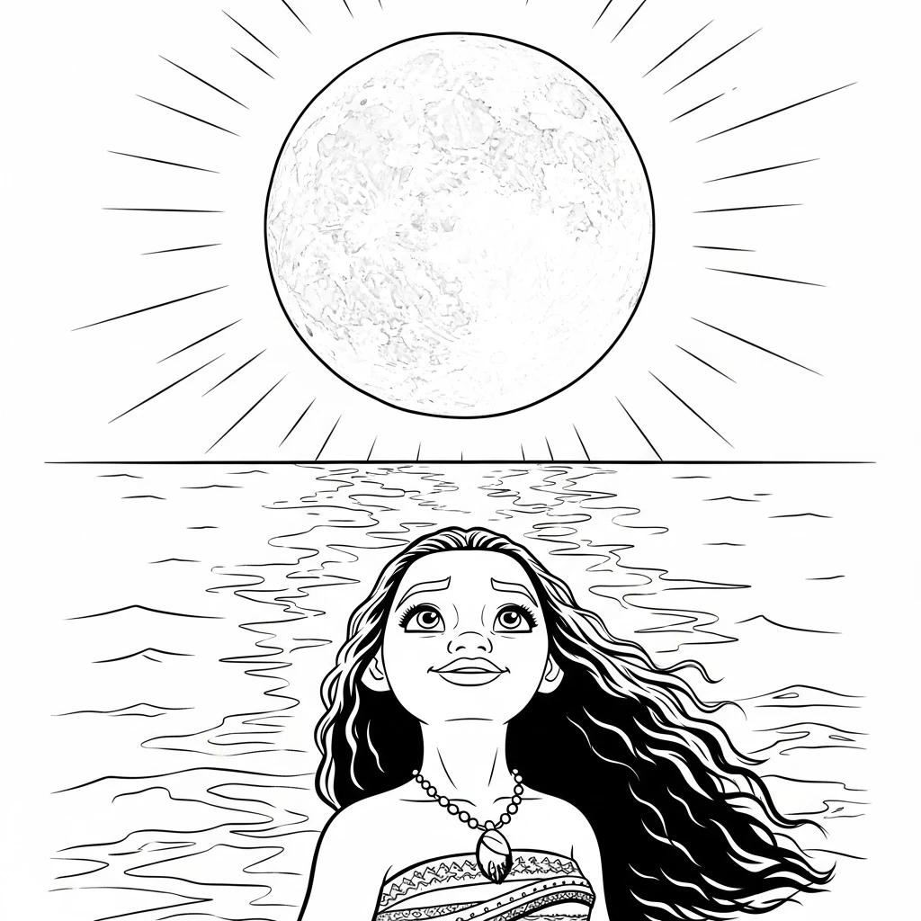 Coloriage Vaiana et la Lune à Imprimer