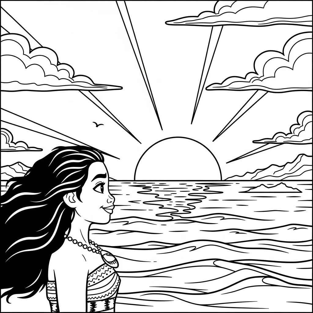 Coloriage Vaiana et la Mer à Imprimer