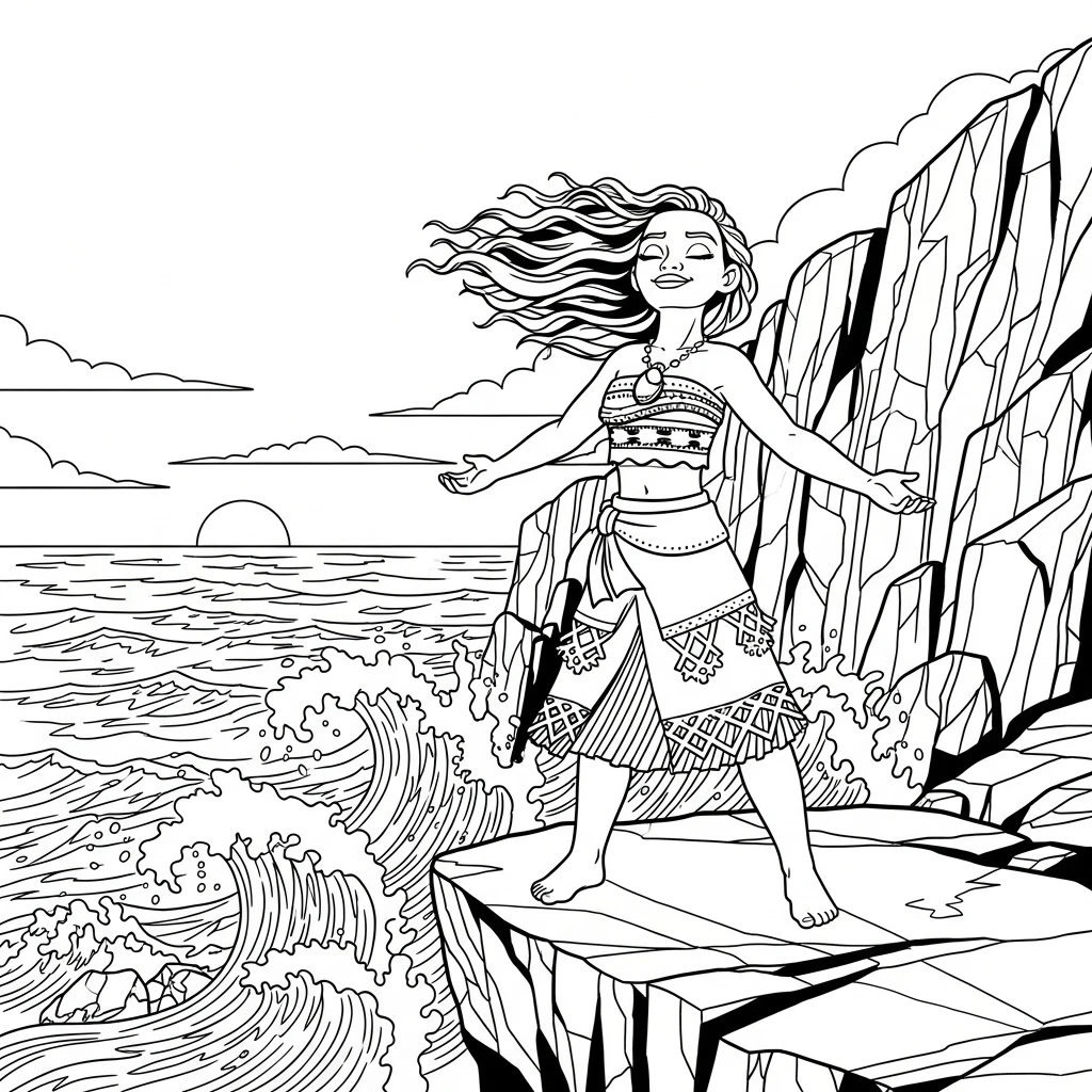 Coloriage Vaiana et le Vent Marin à Imprimer
